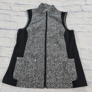 Chicos Weekends Vest WOMENS SZ 0 US S Black White Zip Animal Print Active Pocket
